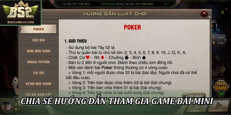 Game Bài Mini Tại B52club - Giải Trí Nhanh, Kịch Tính Và Thú Vị 2 Chia sẻ hướng dẫn tham gia game bài mini