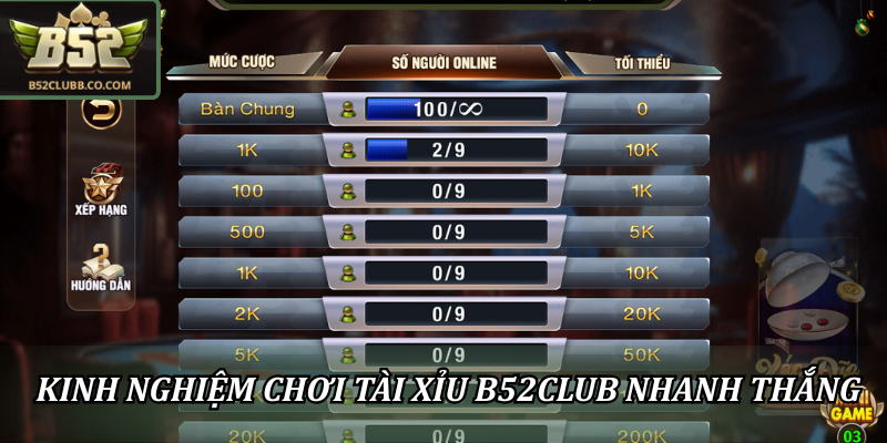 Kinh nghiệm tham gia tài xỉu B52Club nhanh thắng